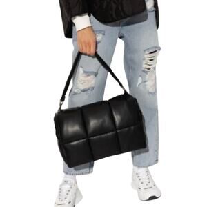 NWT ANTHROPOLOGIE STAND STUDIO Black Quilted Puffer Wanda Tote Bag